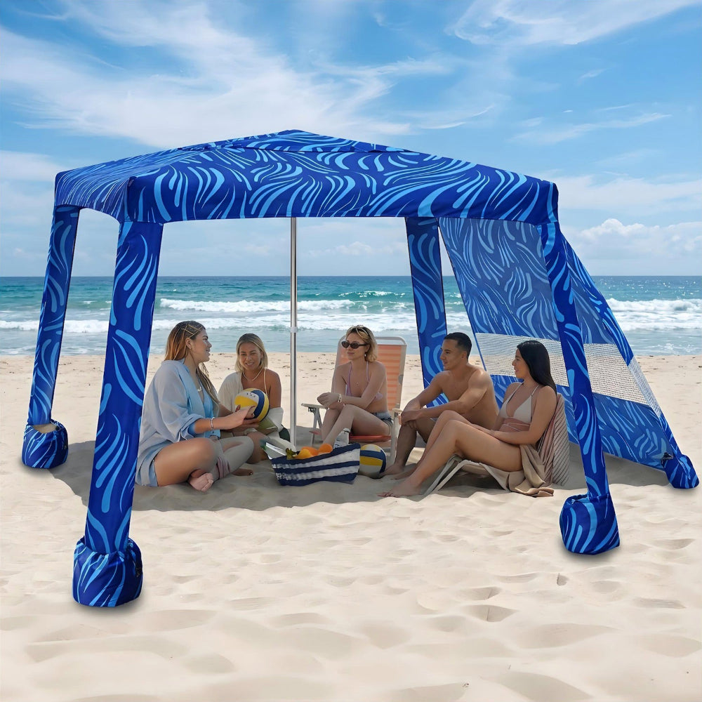 AMMSUN Portable Beach Cabana, 8'×8' Beach Canopy, Easy Set up and Take Down, Cabana Tent with Sand Pockets, sea flow