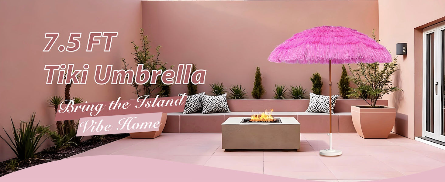 AMMSUN 7.5ft hot pink hula thatched tiki umbrella for patio balcony umbrella for apartments