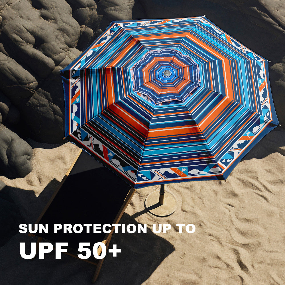 blue and orange patio umbrella AMMSUN 7ft Beach Umbrella with sand anchor Blue Orange