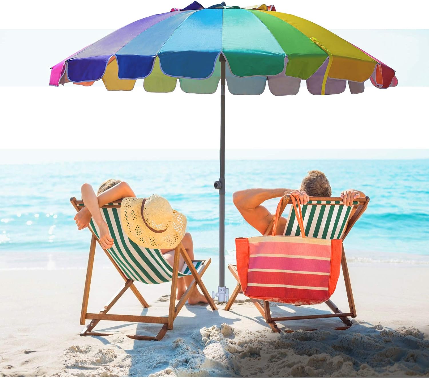 AMMSUN 7.5ft Beach Umbrella with sand anchor Rainbow