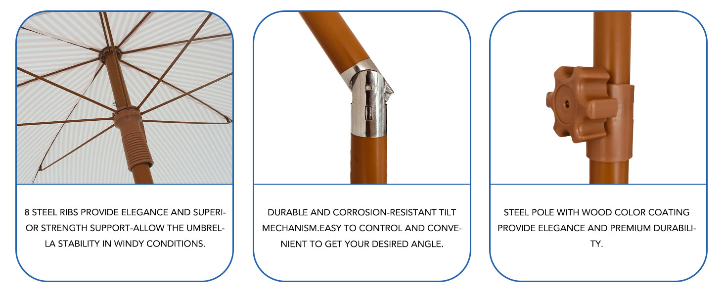 AMMSUN 7ft heavy duty beach umbrella for table with fringe has 8 steel  ribs, tilt and steel pole with height adjustment