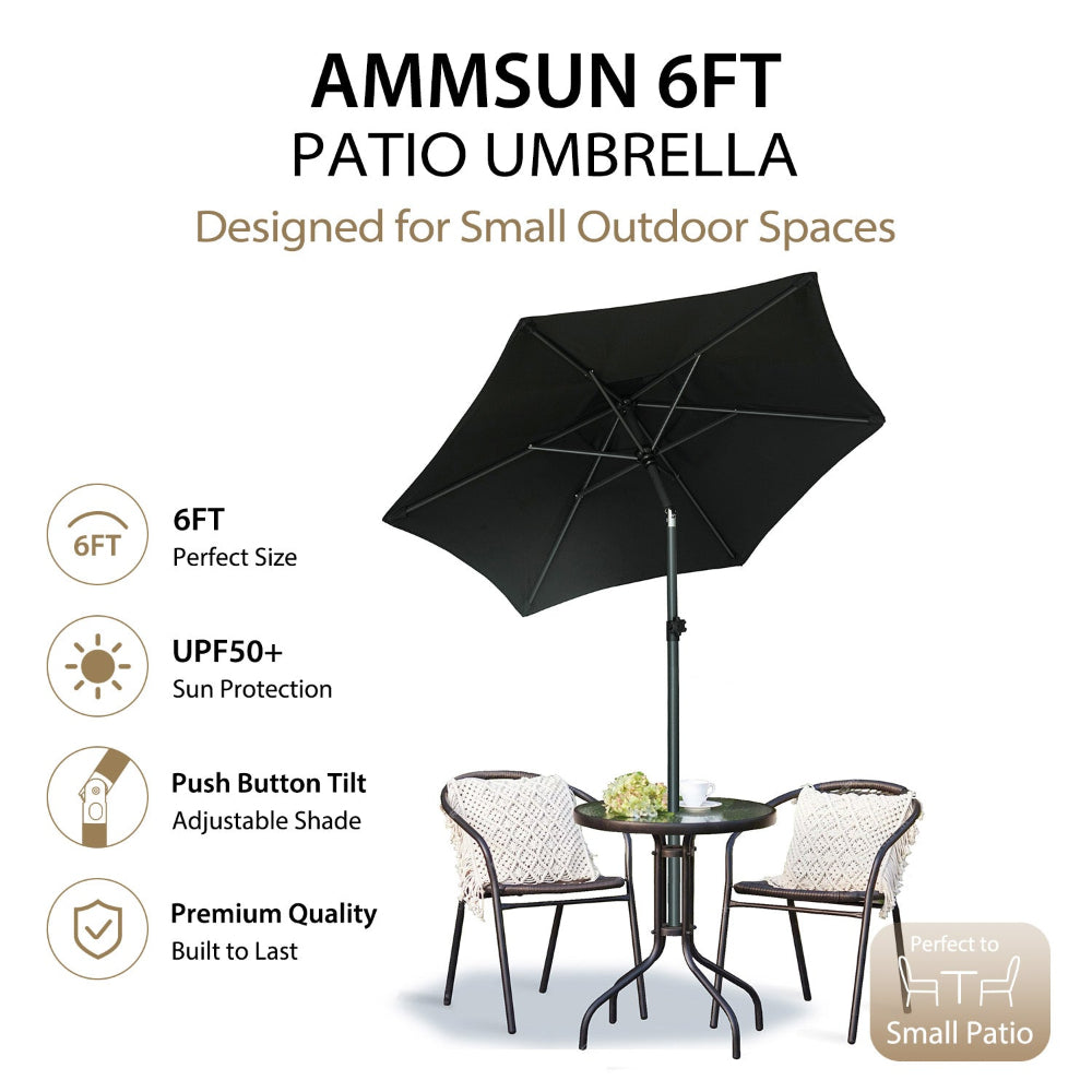 AMMSUN 6ft black patio umbrellas & shade clearance outdoor patio umbrella tilted in 30° is providing shade at the table