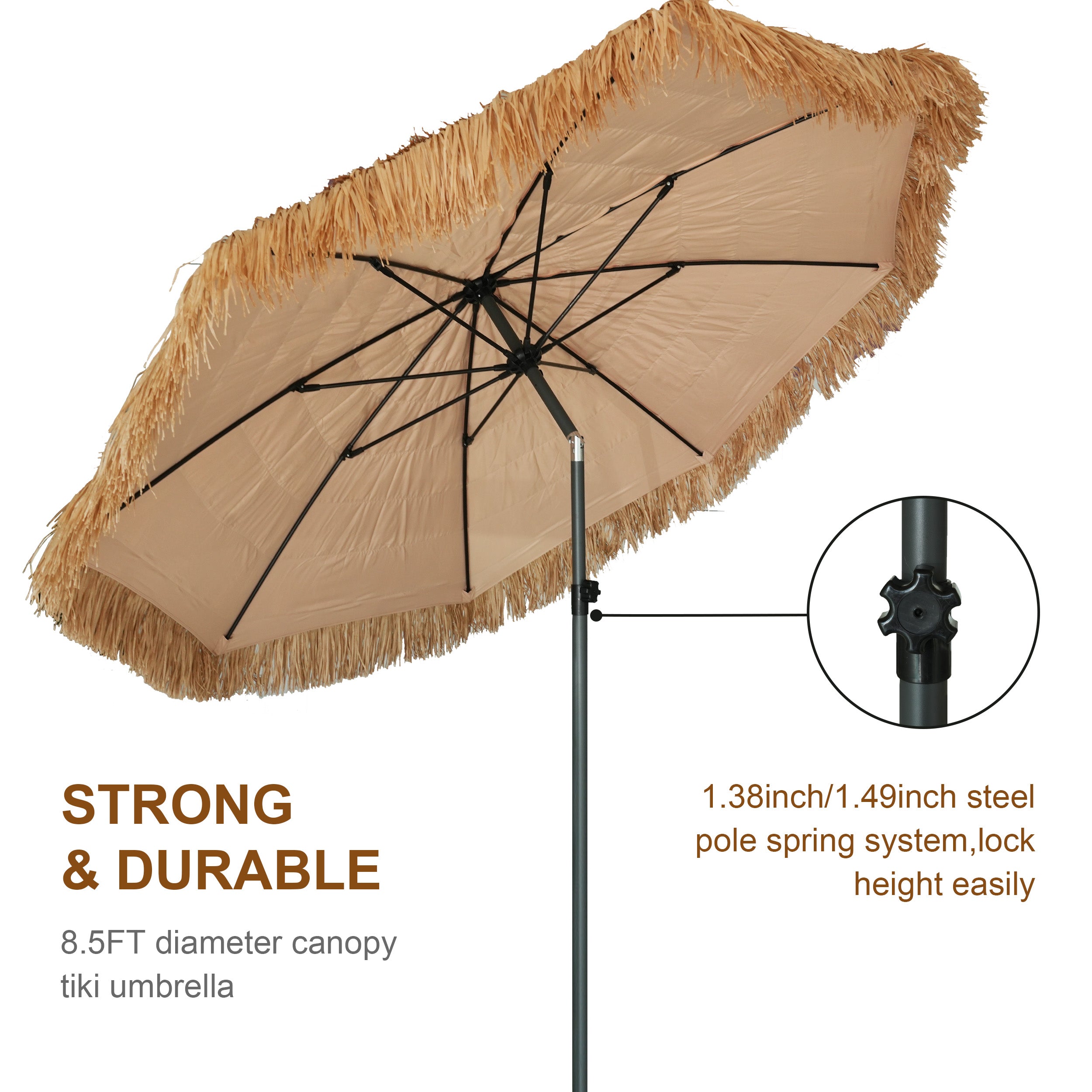 AMMSUN 8.5ft Hula Thatched Tiki Umbrella Hawaiian Style