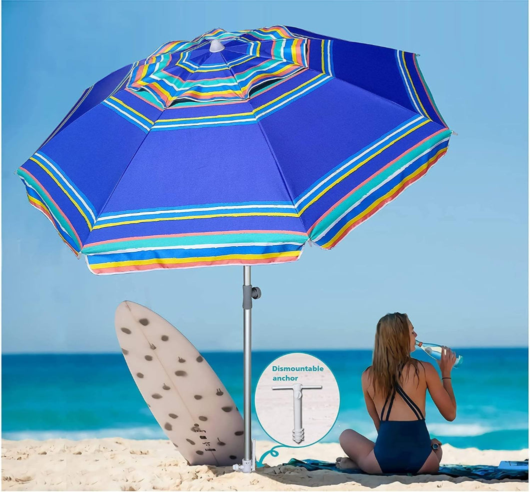AMMSUN 7ft Heavy Duty High Wind Beach Umbrella Parasols with sand anchor & Tilt Sun Shelter, UV 50+ Protection Outdoor Sunshade