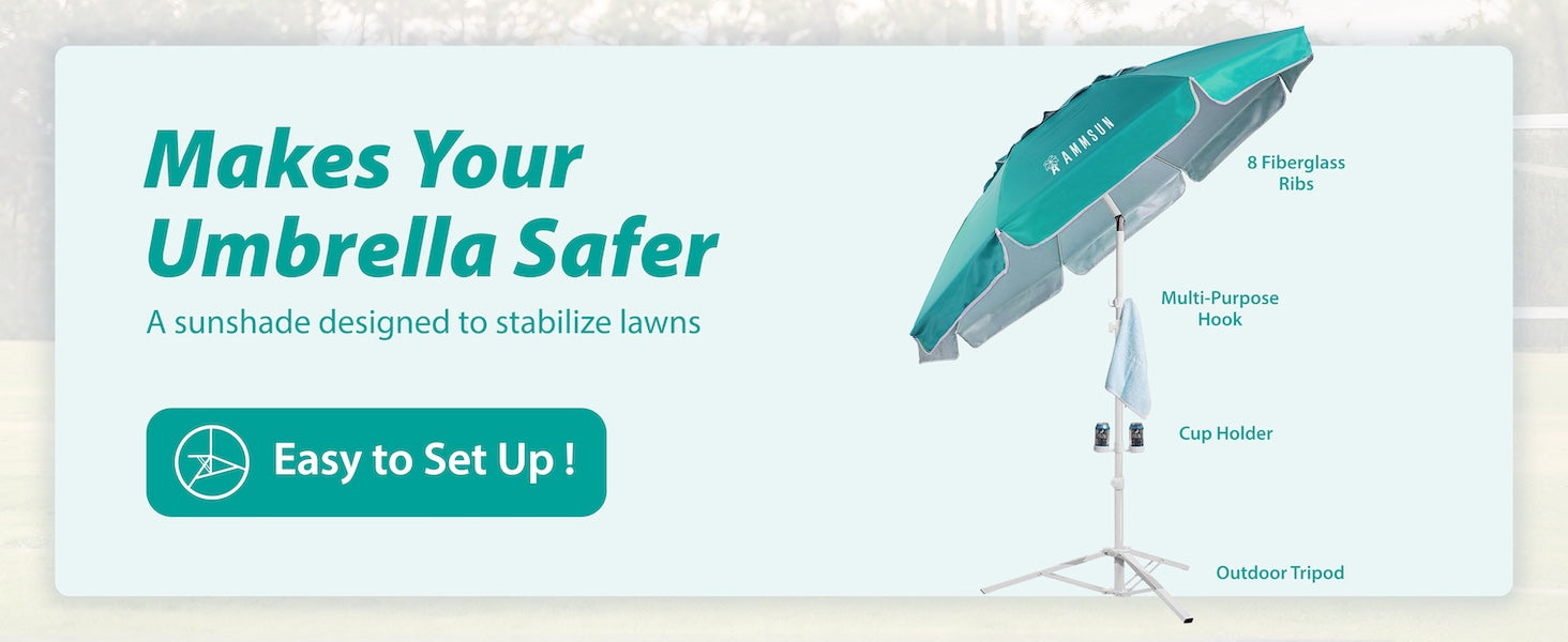 AMMSUN Premium Portable Umbrella with Stand, 6.5ft Lightweight Free Standing Canopy for Sporting Games, Easy set up