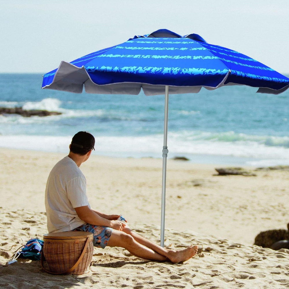 AMMSUN 6.5ft Beach Umbrella with Sand Anchor,Silence Blue