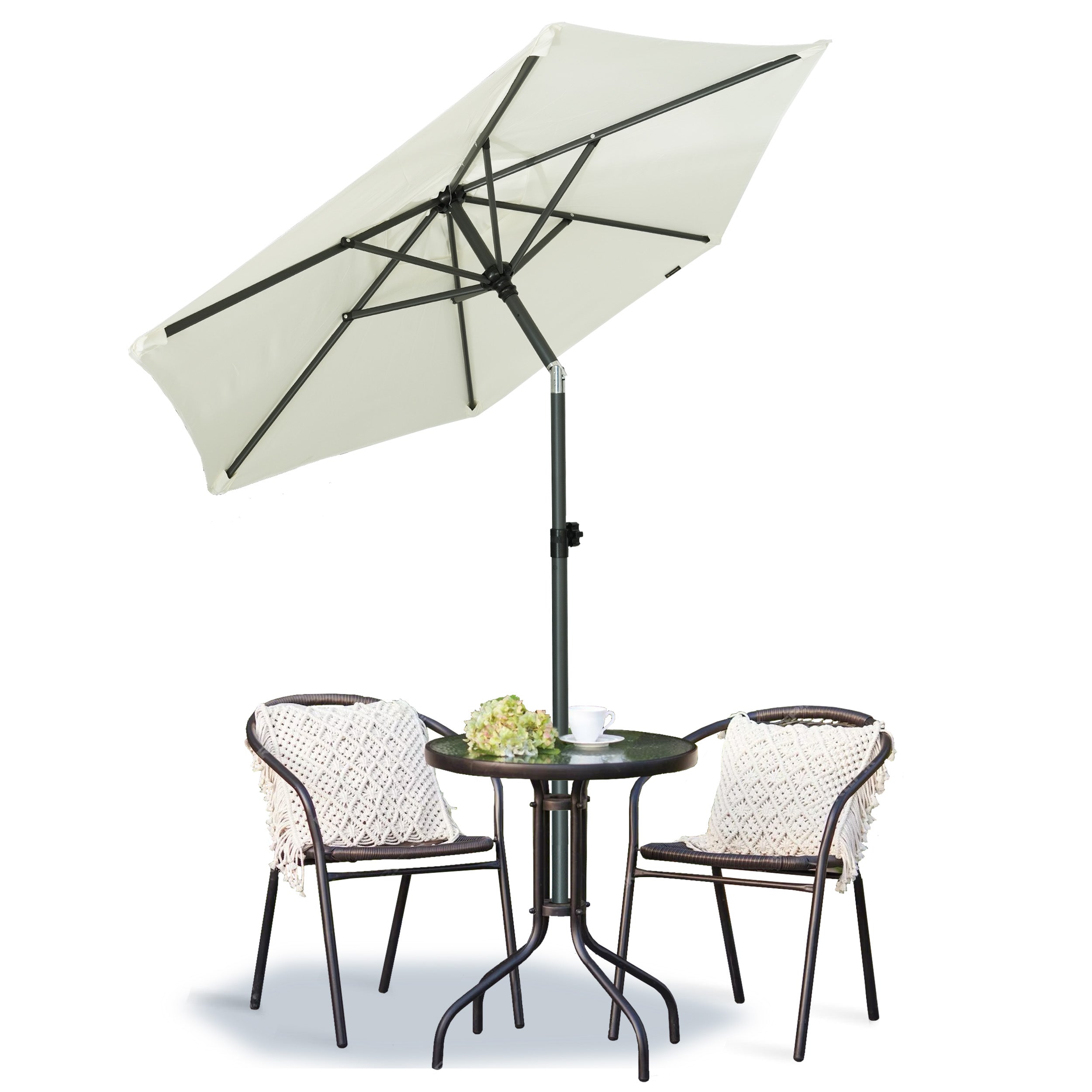 AMMSUN 6ft Patio Umbrella Outdoor Table Umbrellas with Push Button Tilt（White）