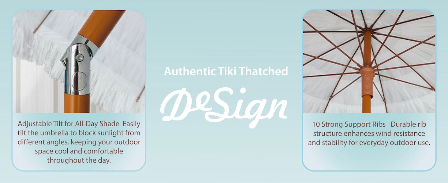 AMMSUN 7.5ft hula thatched tiki party decorations outside with srong ribs has two-way tilt and 10 strong ribs