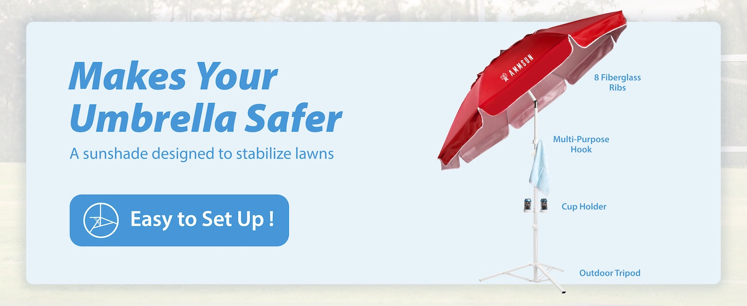 AMMSUN beach umbrellas for sand heavy duty wind portable with base is easy to set up