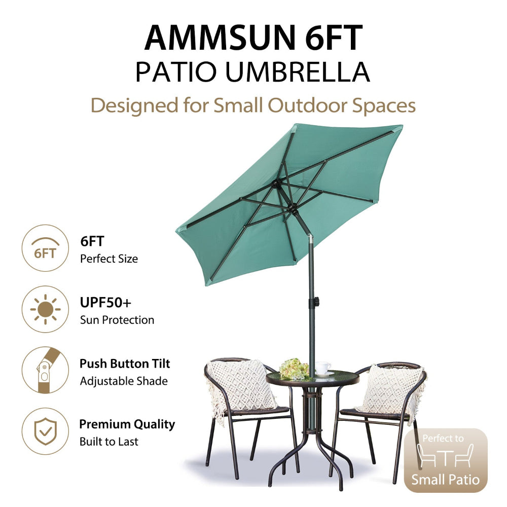A patio table with chairs and a large AMMSUN 6ft green outside umbrella for large patio umbrella providing shade