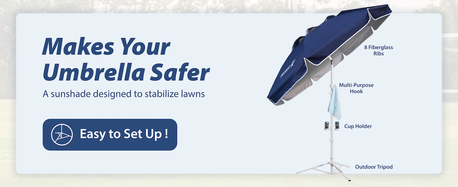 AMMSUN sport umbrella with has hook, cup holder and 8 fiberglass ribs for uv protection umbrella for outdoor