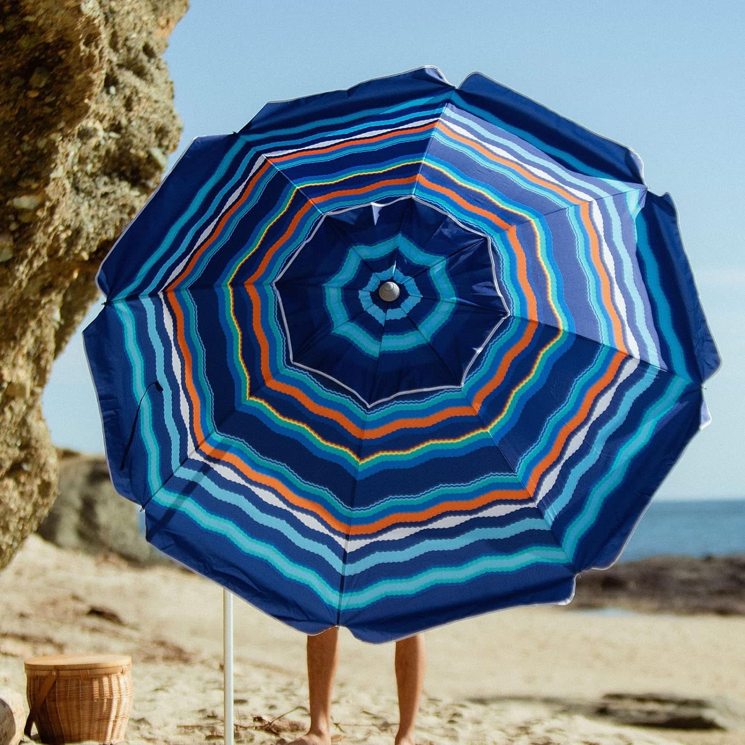 AMMSUN 7ft Heavy Duty HIGH Wind Beach Umbrella With Sand Anchor