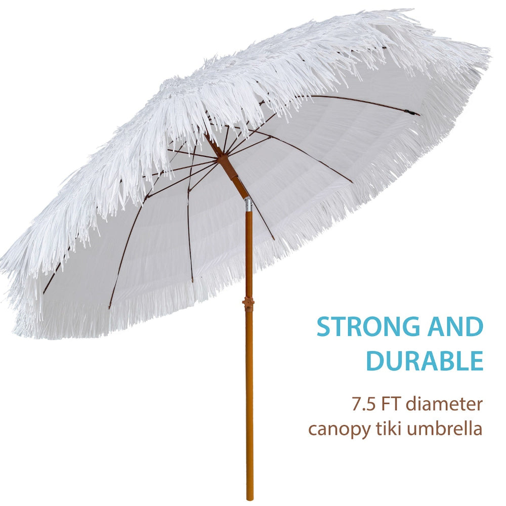 AMMSUN hot pink feathered patio tiki balcony umbrella for apartments with adjustable tilt function on a white background