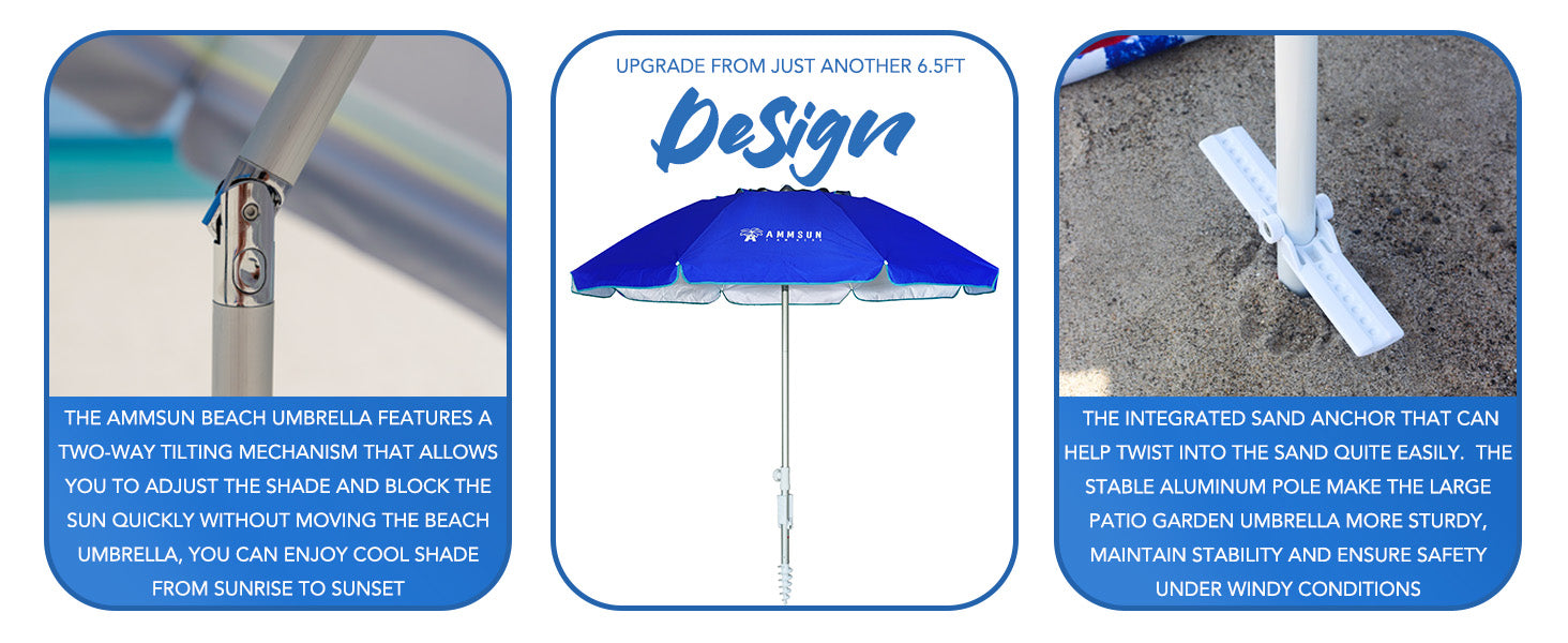 AMMSUN 6.5ft folded travel umbrella compact features two-way tilt and sand anchor