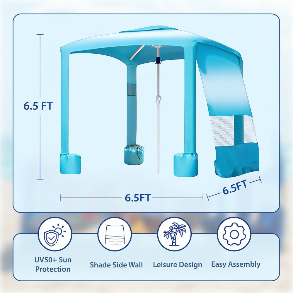 AMMSUN 6.5'×6.5' beach cabanas for sand with privacy sunwall in 6.5ft high with sturdy ribs and sand bags