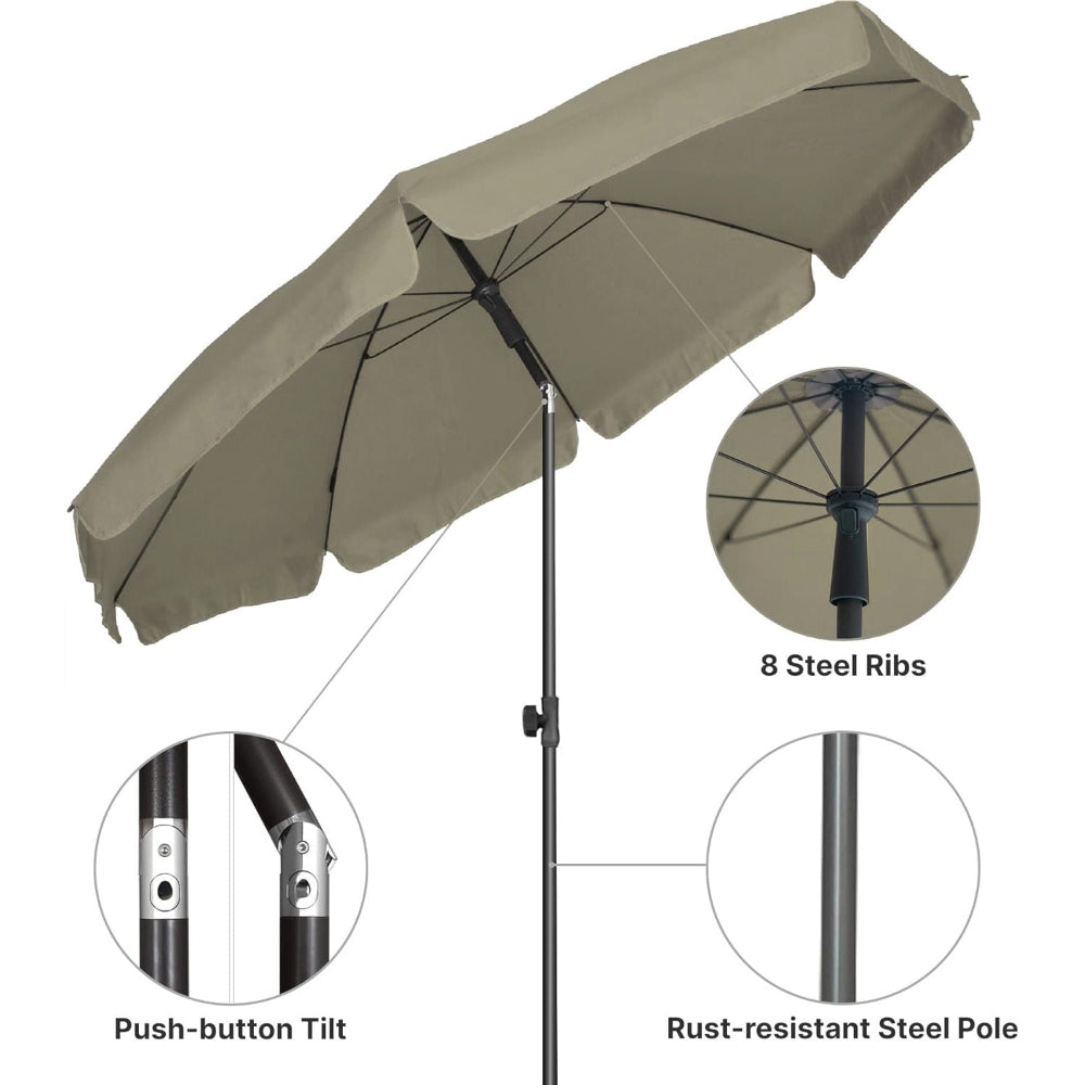 The AMMSUN 6.5ft tan vintage umbrella for outdoor umbrellas for patio has rust-resistant steel pole, sturdy ribs and tilt