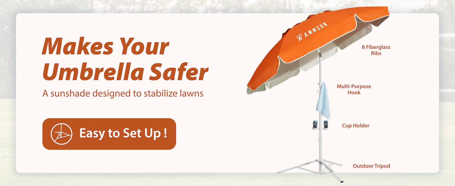 AMMSUN 6.5ft portable beach umbrella for sports with easy set up tripod base for safety