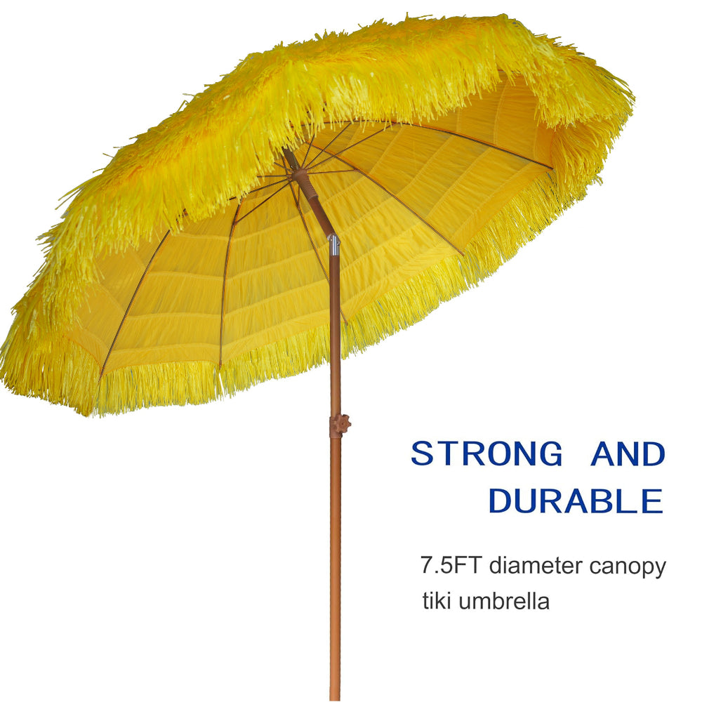 7.5 ft yellow patio umbrella AMMSUN 7.5ft Hula Thatched Tiki Patio Beach Umbrella Hawaiian Style Yellow