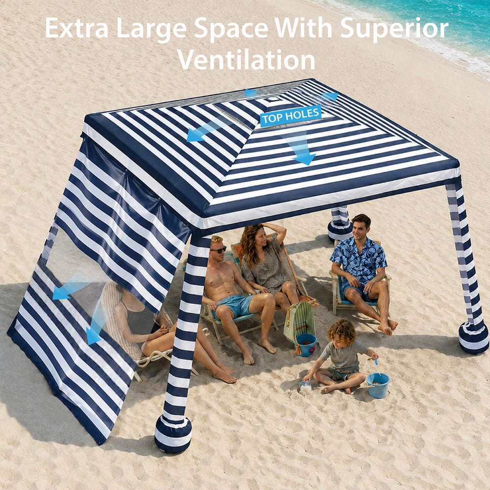 AMMSUN Portable Beach Cabana, 8'×8' Beach Canopy, Easy Set up and Take Down, Cabana Tent with Sand Pockets, Navy Blue Stripes