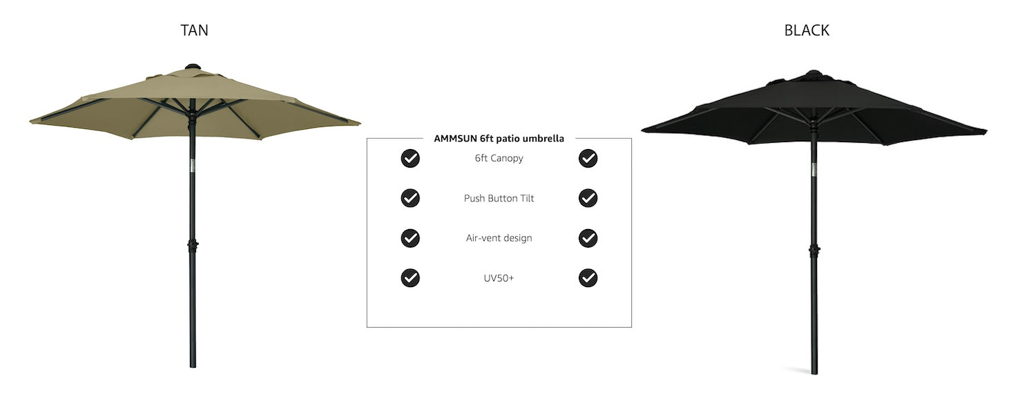 AMMSUN 5.8ft Patio Umbrella Outdoor Table Umbrellas with Push Button Tilt, UPF50+ Premium Steel Pole and Ribs for Deck, Lawn, Garden, Backyard & Pool