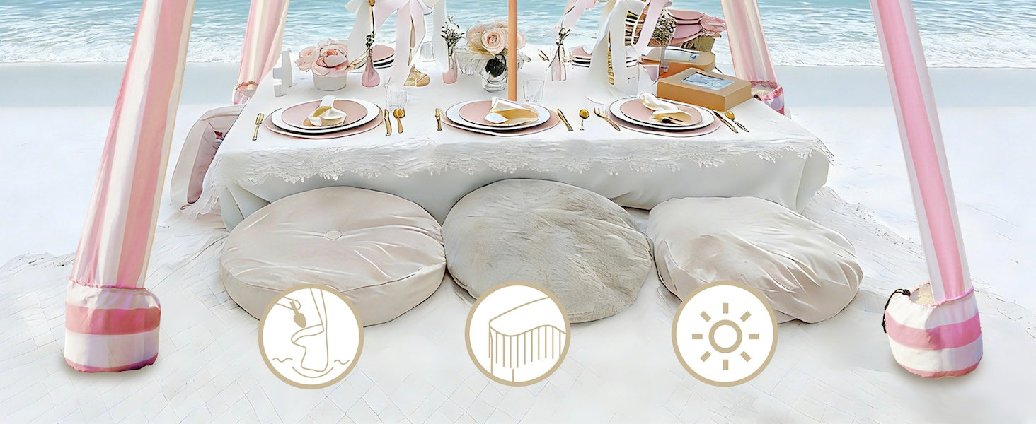 AMMSUN 6'x6' pink stripe picnic tent with fringe boho beach cabana with premium wood pole