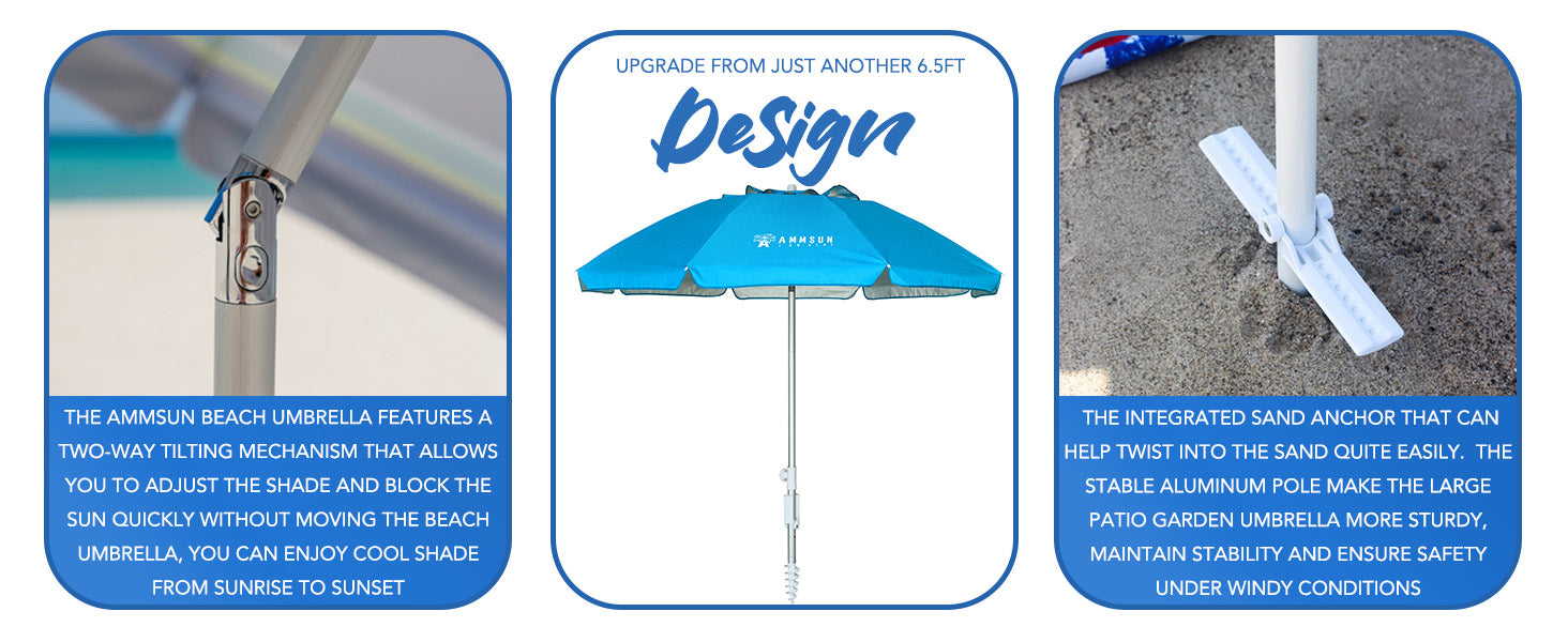 AMMSUN 6.5ft folded travel umbrella compact features two-way tilt and sand anchor