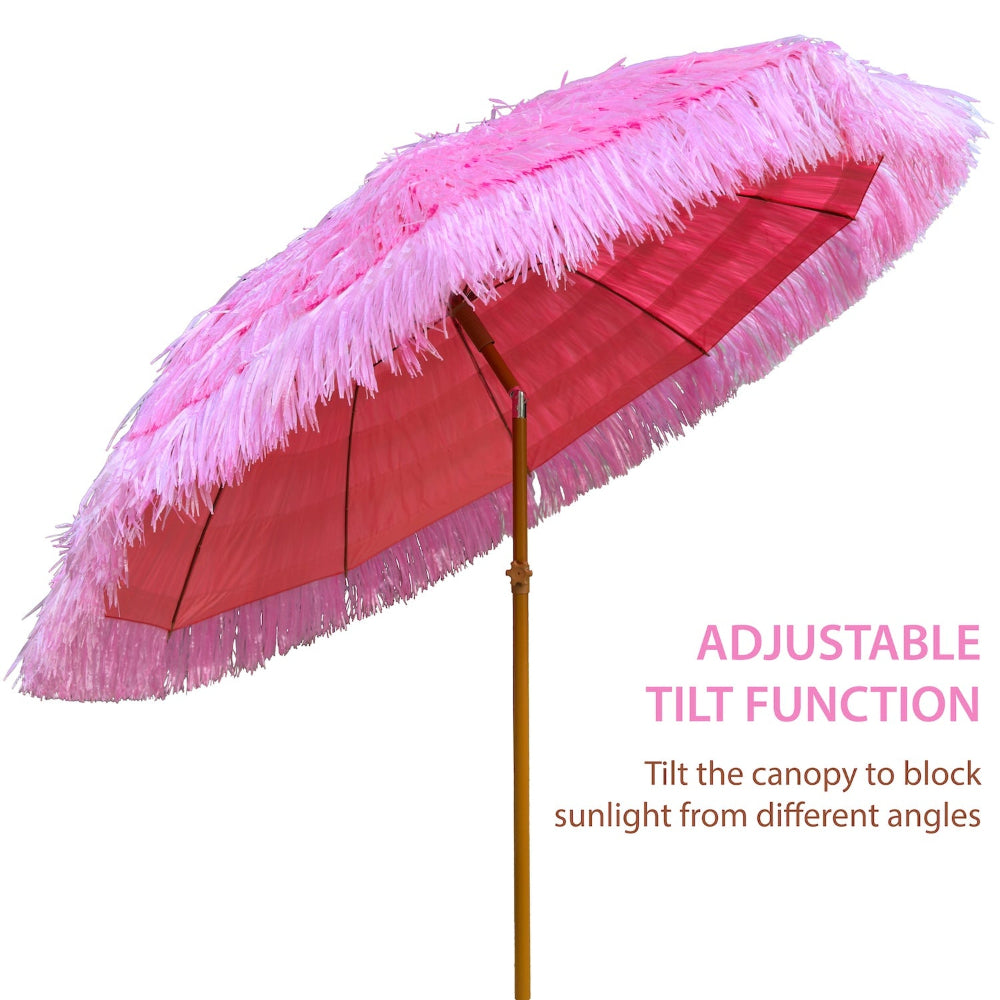 light pink patio umbrella AMMSUN 7.5ft Hula Thatched Tiki Patio Umbrella Hawaiian Style,Baby Pink