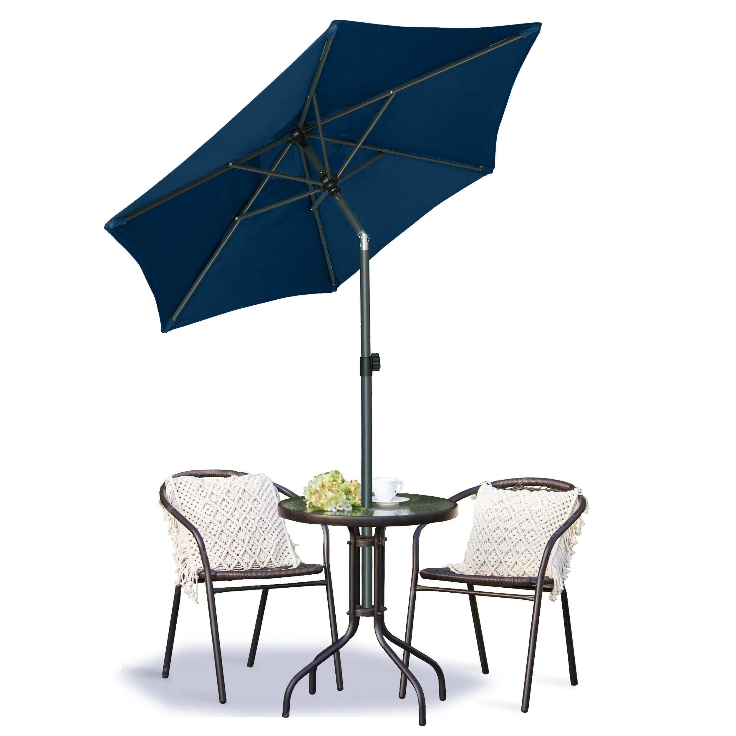 AMMSUN 6ft Patio Umbrella Outdoor Table Umbrellas with Push Button Tilt（Dark Blue）