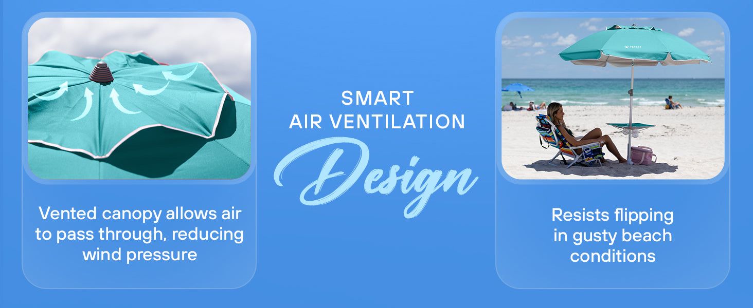 Innovative air ventilation design showcasing efficient airflow and modern aesthetics in a contemporary setting. Beach umbrella, Travel beach umbrella, Beach shade, Beach umbrella with sand anchor.
