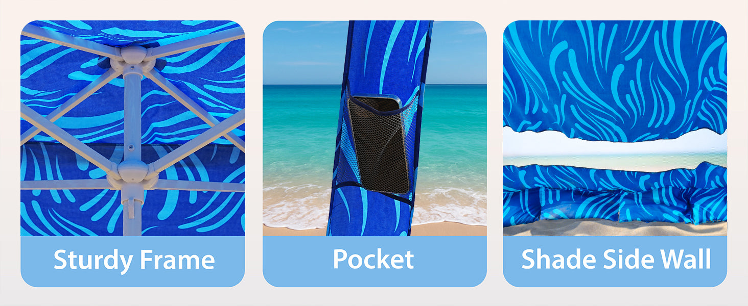 AMMSUN 8'×8' portable beach canopy tent sun shade with privacy sunwall and stury frame has pocket and sandbags