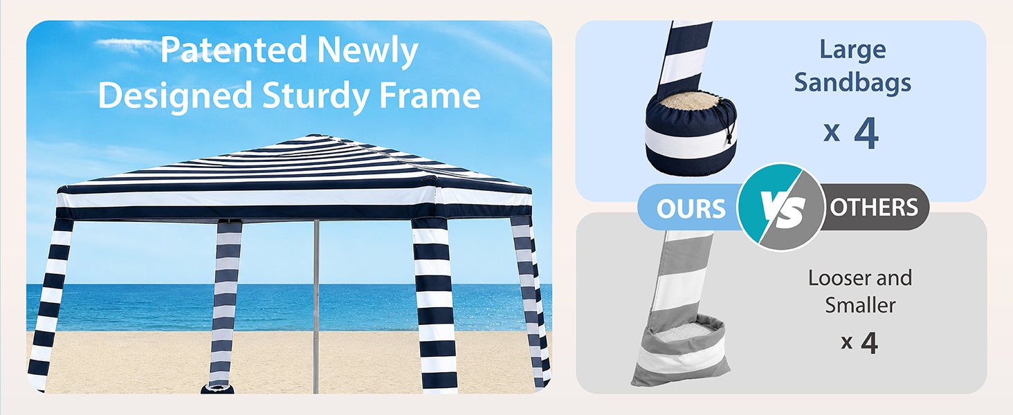 AMMSUN 8'x8' easy setup beach tent portable cabana has large sandbags for more stability