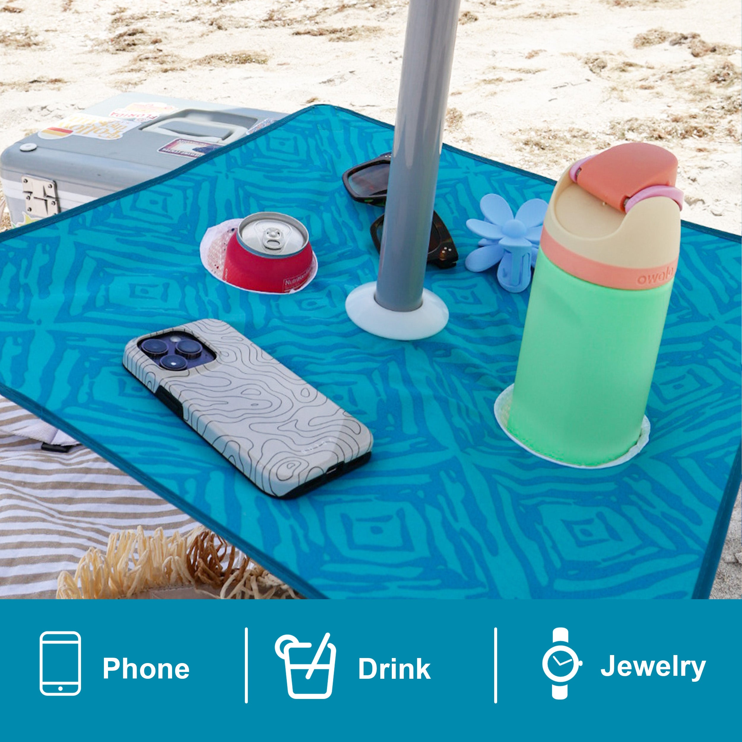 AMMSUN Beach Umbrella with Sand Anchor & Table Tray Sky Blue Paint