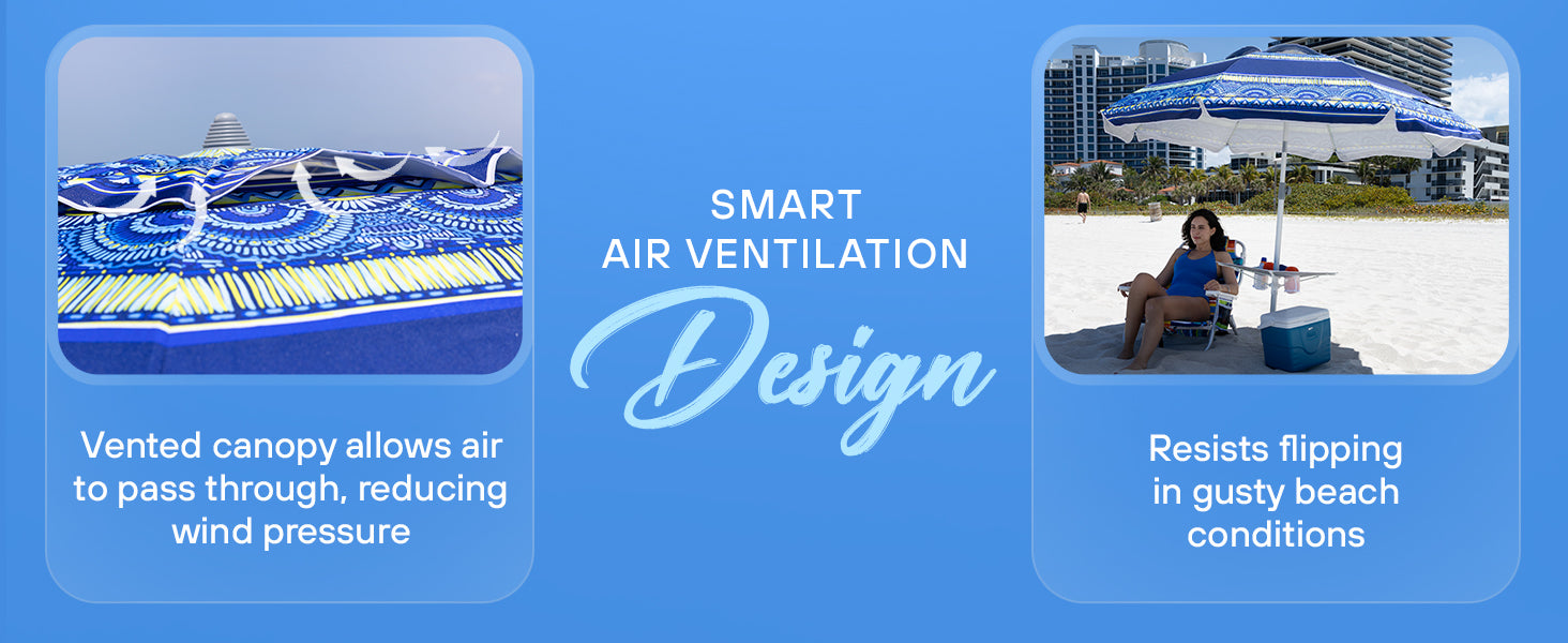 AMMSUN 7ft blue stripes uv protection heavy duty beach umbrella with sand anchor has air-vent and tilt