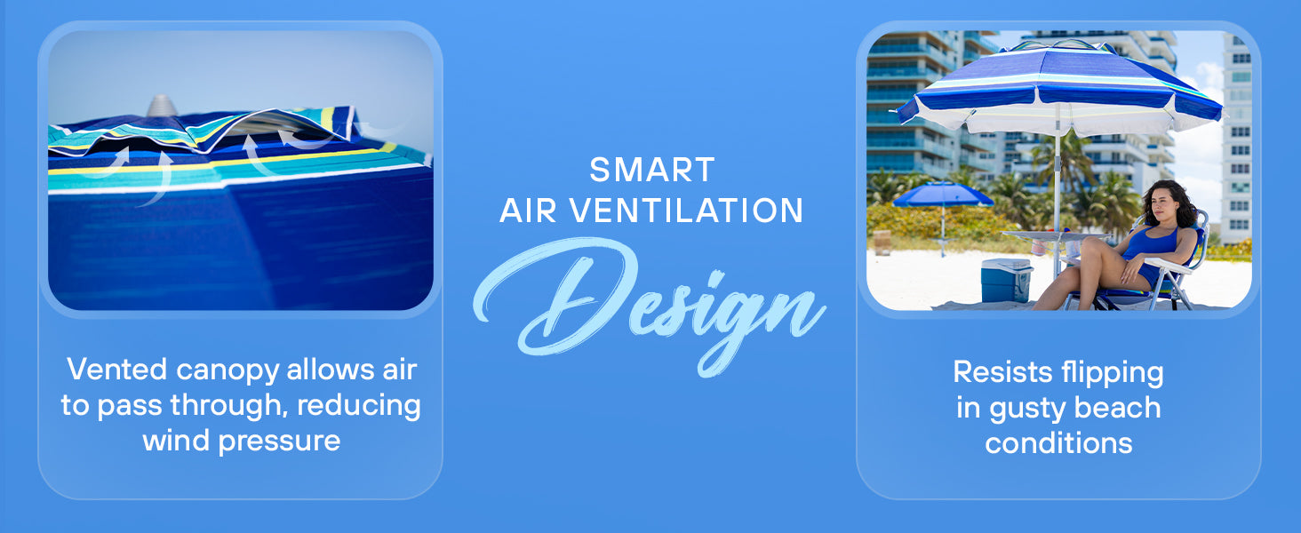 AMMSUN 7ft travel beach umbrella with sand anchor and table tray has air-vent for stability