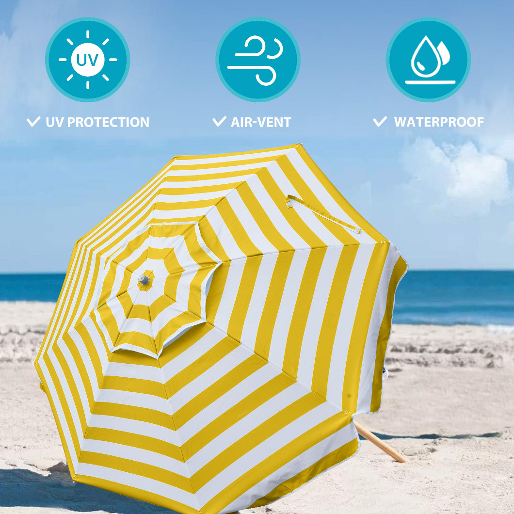 AMMSUN 7.5ft Commercial Grade Beach Umbrella,Yellow Stripes