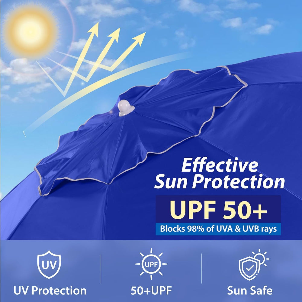 A blue AMMSUN 6.5ft portable umbrella, deer stand umbrella, featuring UV resistant olefin fabric