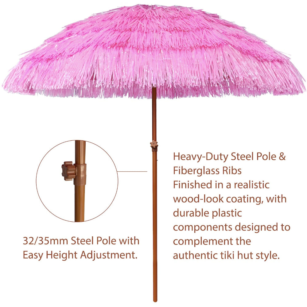 AMMSUN 7.5ft pink tiki hut style outdoor patio umbrella has 32/35mm steel pole with height adjustment