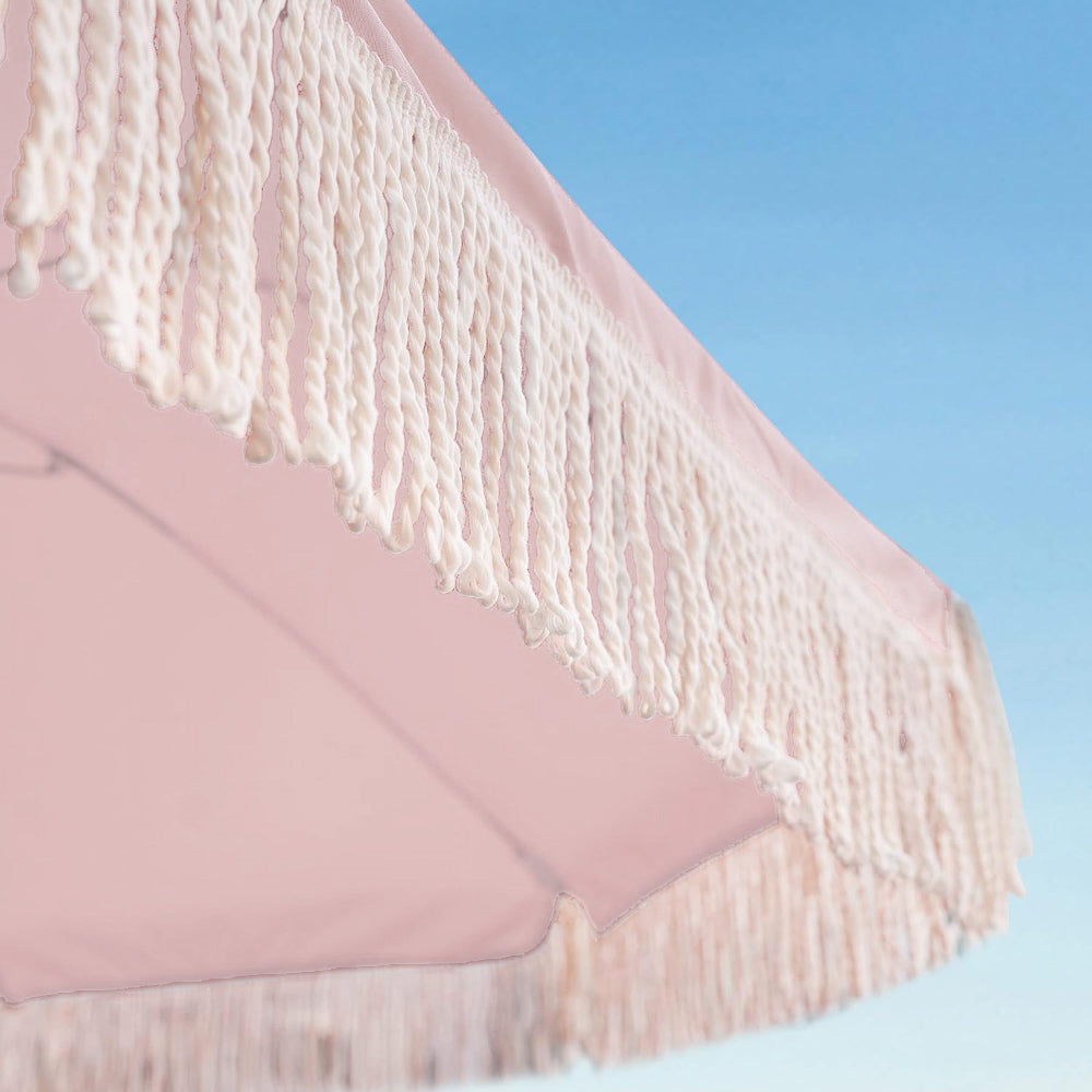 AMMSUN 7ft Patio Fringe Umbrella, Elegant Pink