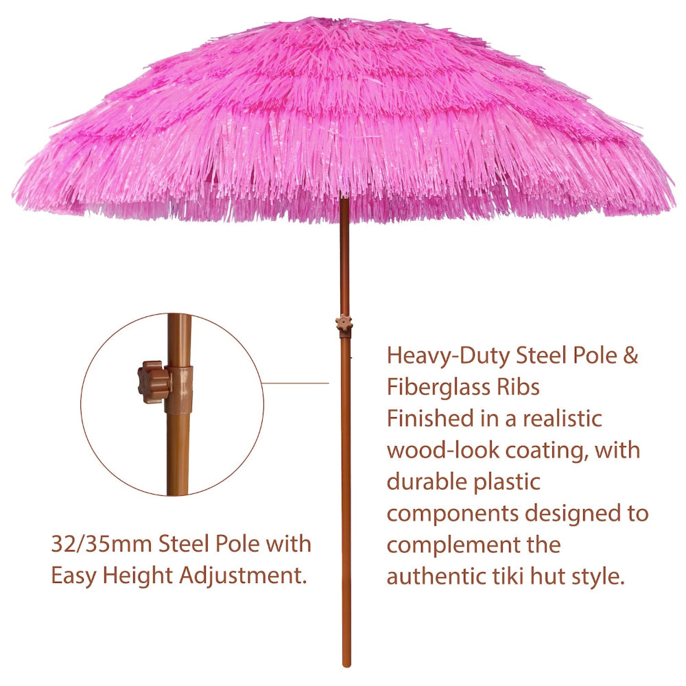 AMMSUN 7.5ft hot pink tiki hut style umbrella outdoor patio has 32/35mm steel pole with height adjustment