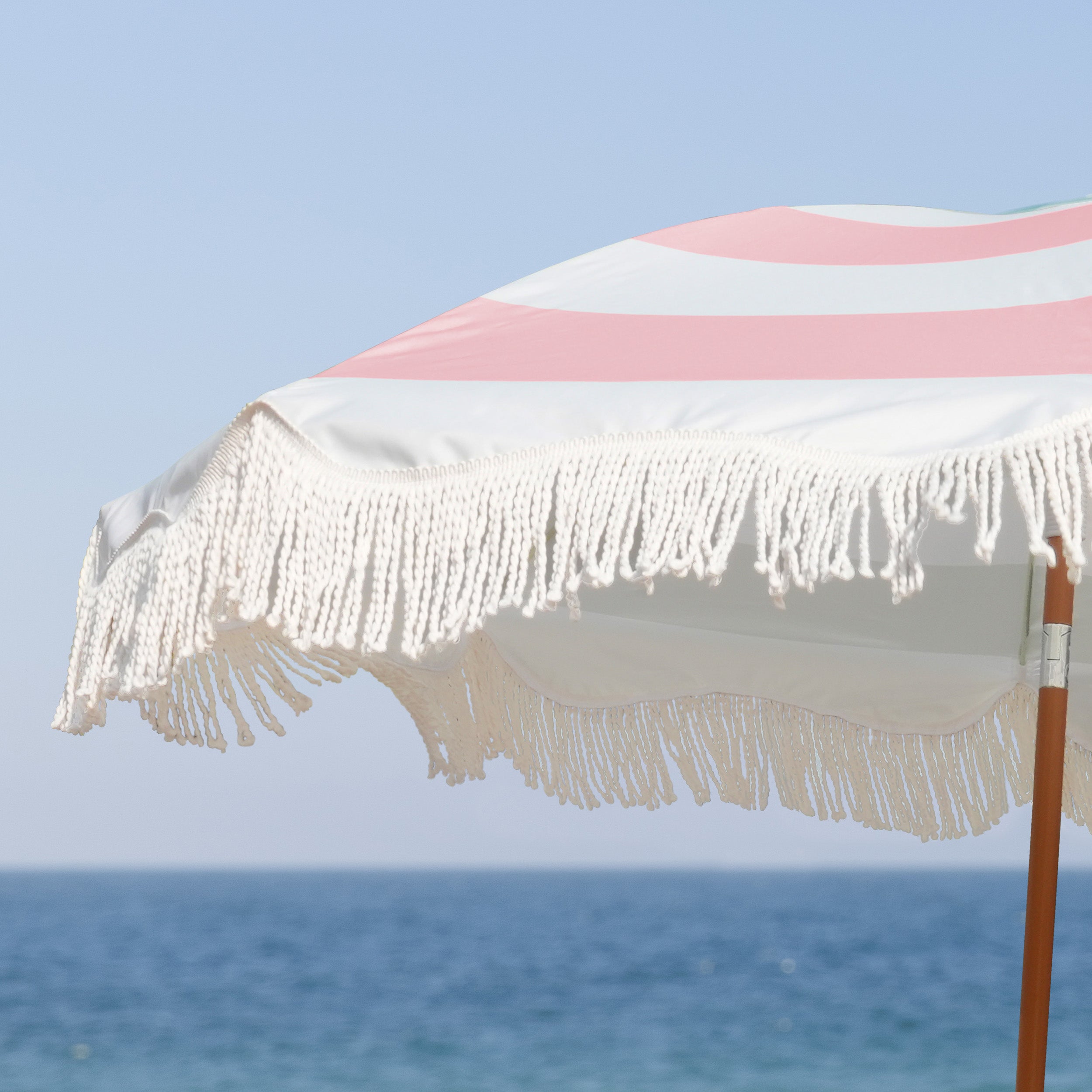 AMMSUN 6.5ft Boho Fringe Beach Umbrella Rose Pink Stripe