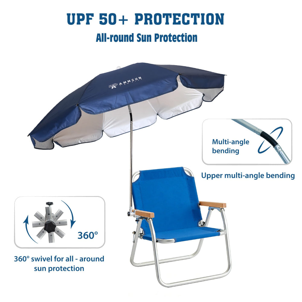 AMMSUN UPF 50+ navy blue umbrella for golfcart with clamp for 360 degree swivel fits for outdoor use.