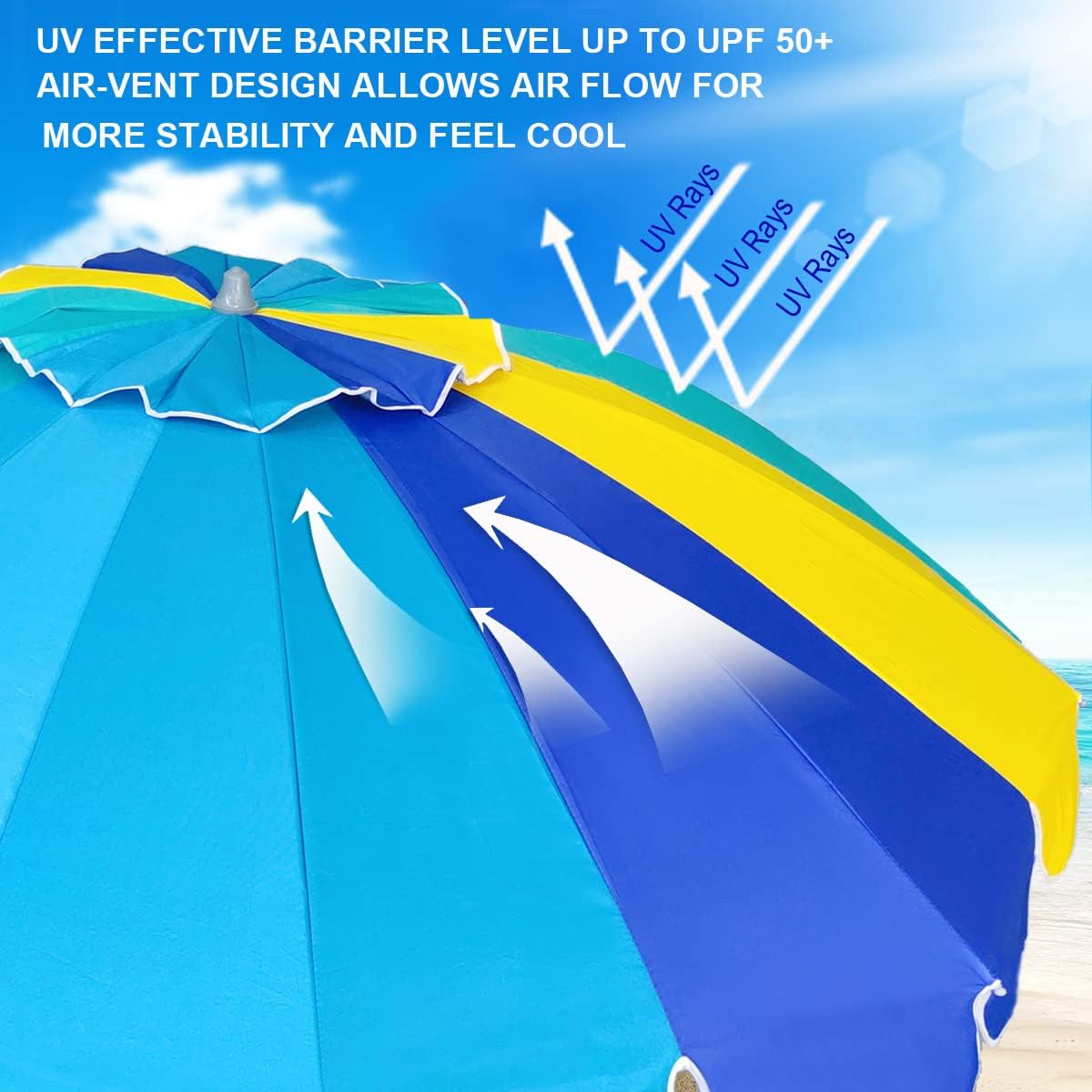 AMMSUN 7.5ft Beach Umbrella with sand anchor Multicolor Blue