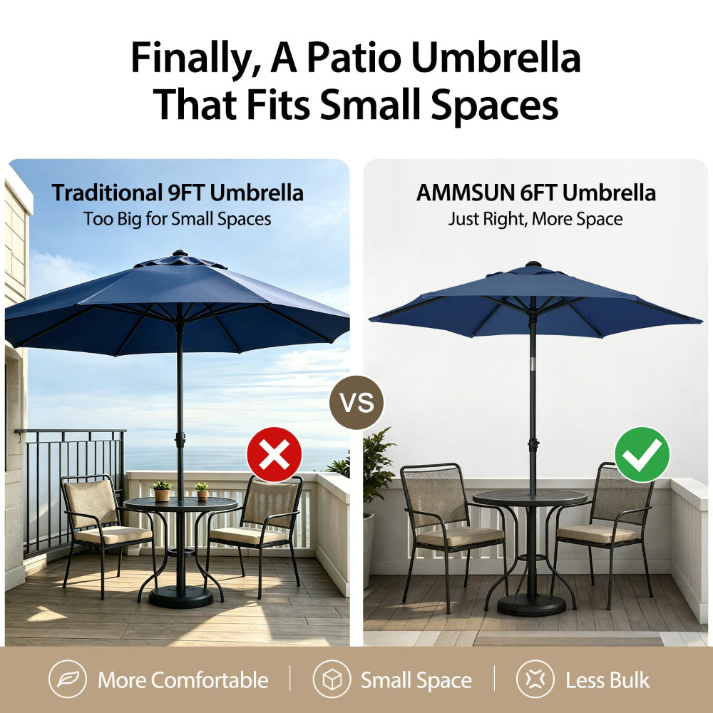 AMMSUN 6ft dark blue outdoor patio umbrella for deck umbrella fits for small spaces
