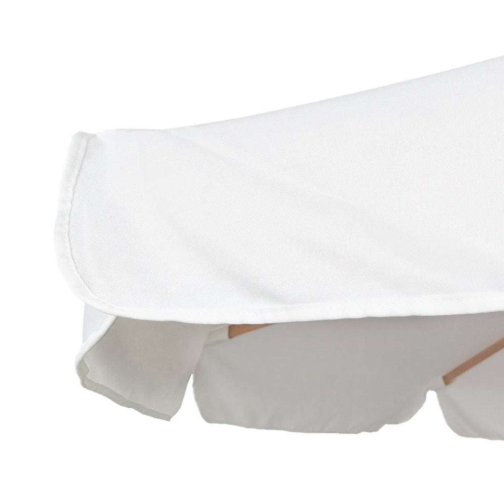 AMMSUN white large beach umbrella for patio with wood frame and pulley lift featuring a wavy edge