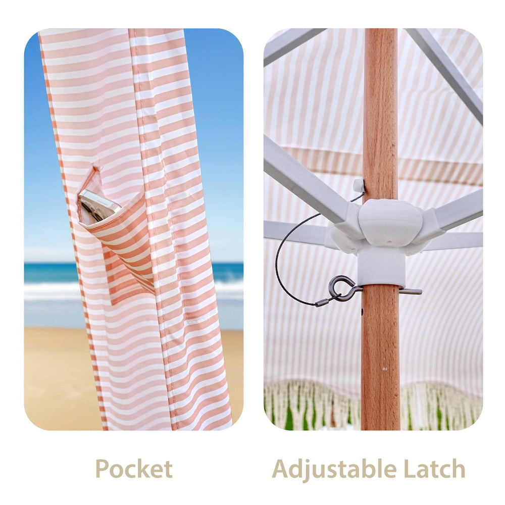 AMMSUN 7'×7' Boho Beach Cabana for camping sun shelters with Fringe, beach cabana with pocket and adjustable latch