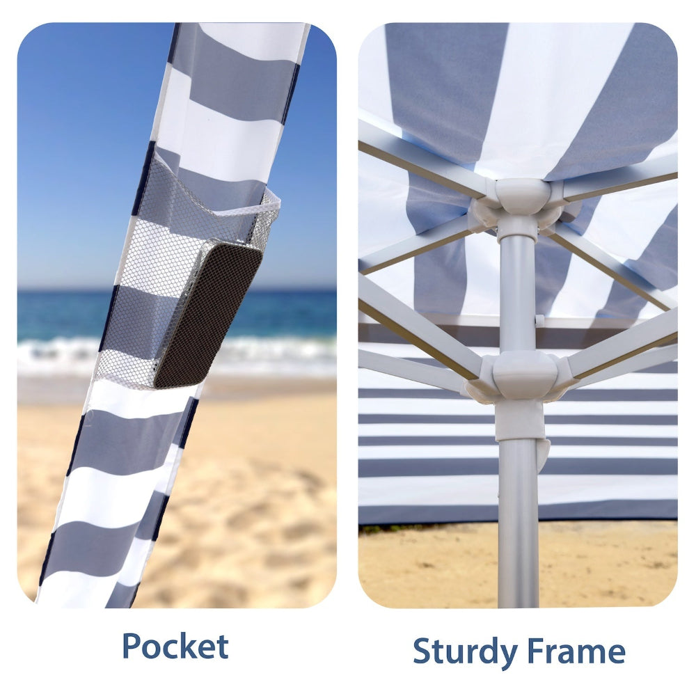 AMMSUN 8'x8' cool cabana beach tent portable shade with side wall has sturdy frame and a pocket on its leg