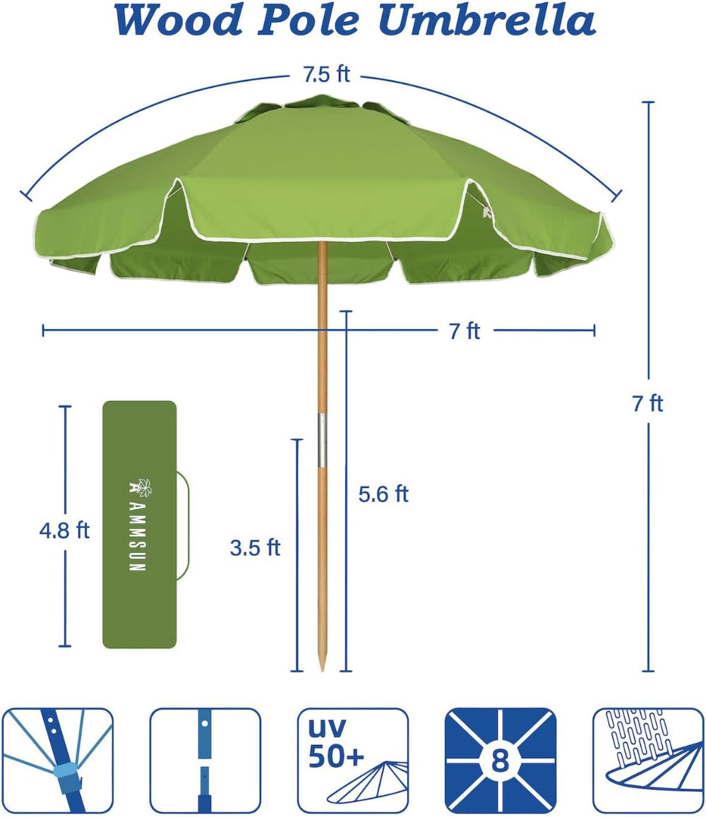 AMMSUN 7.5ft yellow beach umbrella commercial grade with air-vent & UPF 50+ protection