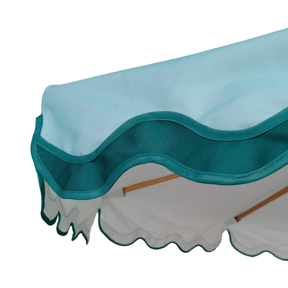 AMMSUN Turquoise pool umbrella for inside of pool for outdoor umbrella with wood frame and pulley lift featuring a wavy edge