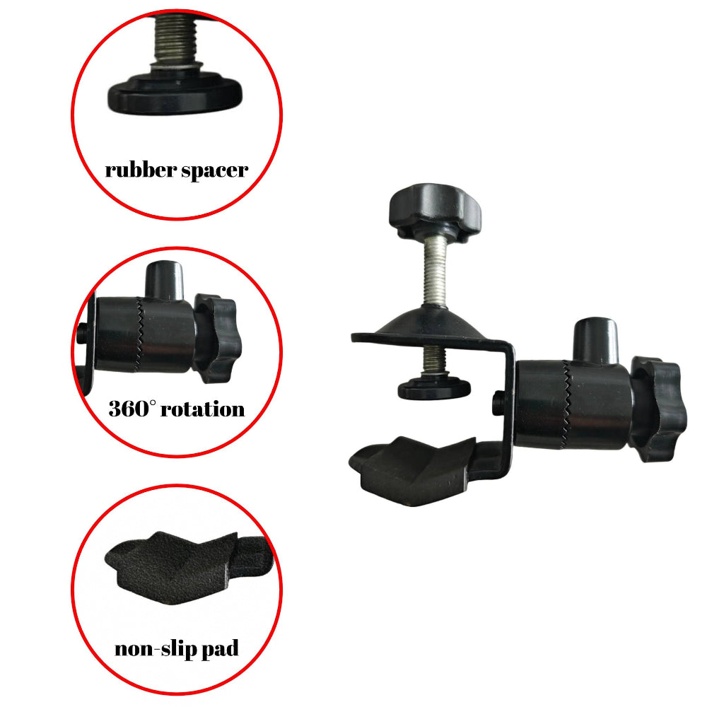 AMMSUN 360 degree swivel  patent clamp for chair umbrella holder has rubber spacer and non-slip pad