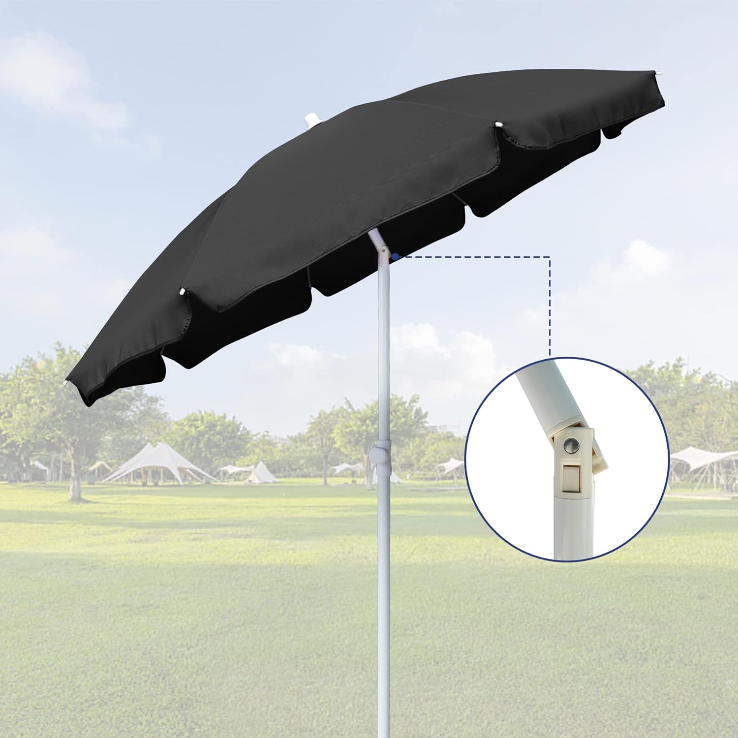 AMMSUN 6FT Portable Outdoor Picnic Beach Umbrella with Tilt Function, Black